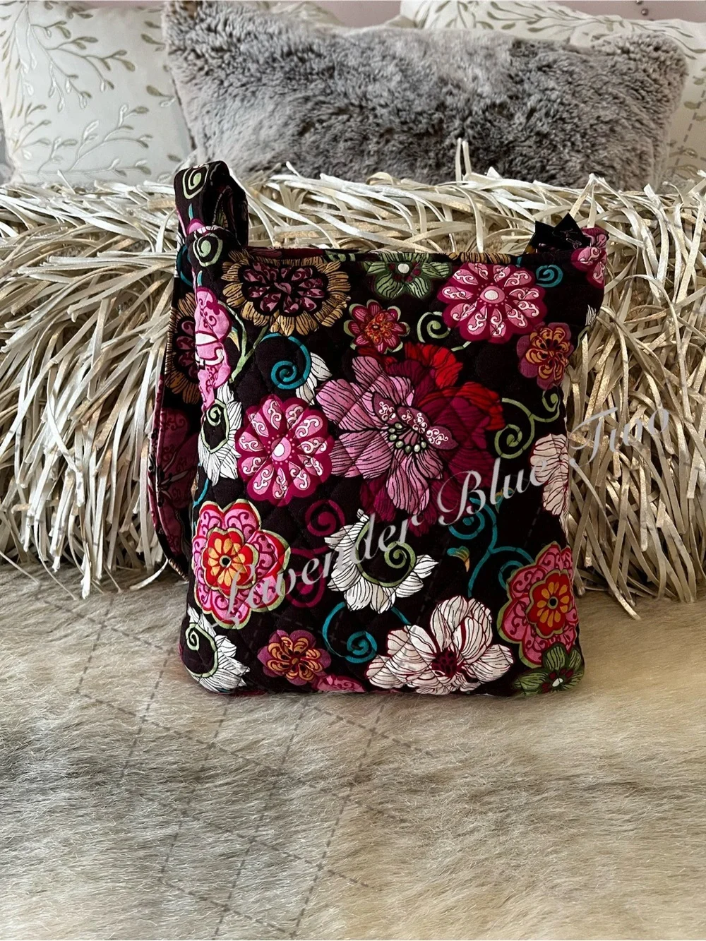 Vintage VERA BRADLEY Mod Floral Pink 2007 Hipster Paisley Brown USA Crossbody